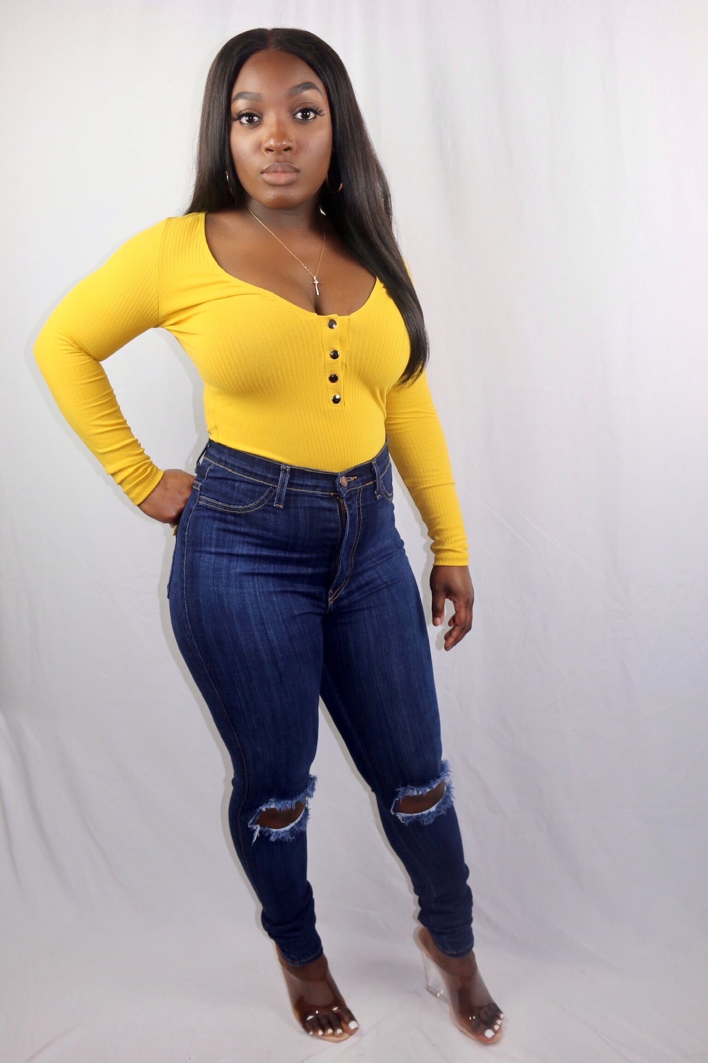 Deep V Long-Sleeve Body Suit
