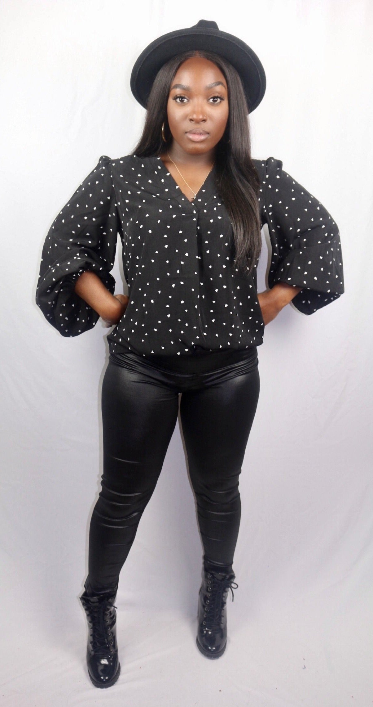 "About Her Bag" Puffy Sleeve Blouse - B/W