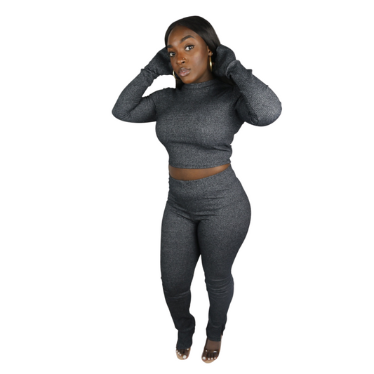 “Unfazed” Pant Set 2-Toned Charcoal